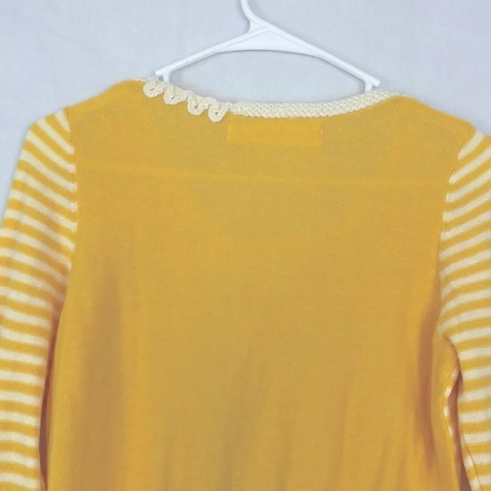 Anthropologie Sparrow Loose Lines Yellow/White Sweater. Size Small